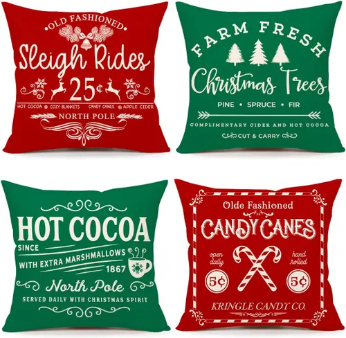 Vista 8 de Fundas de Almohada Navideñas Estilo Granja 16x16 Juego de 4 Decoraciones de Vacaciones de Invierno Navidad Funda de Cojín Rústica para Sofá Sillón