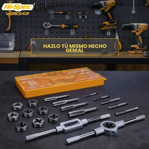 Vista 7 de Hi-Spec Juego de roscas y troqueles métricos, 20 piezas M3–M12 Kit de reparación de roscas para rosca de tornillo y perno, herramientas básicas