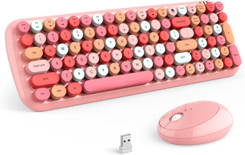 Vista 33 de MOFII Combo de teclado y mouse inalámbricos, teclado retro de máquina de escribir de 2.4 GHz, tamaño completo, lindos ratones inalámbricos, dongle