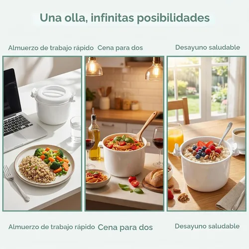Vista 2 de Angoily - Arrocera para microondas, vaporizador portátil de 1 galón Microwavable Noodles Pasta Food Cookware, Non- Stick Bacon Oatmeal Pot Cooker