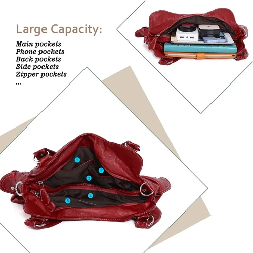 Vista 252 de Angel Barcelo - Bolsa de hombro amplia para mujer, diseño Hobo, cuero lavado