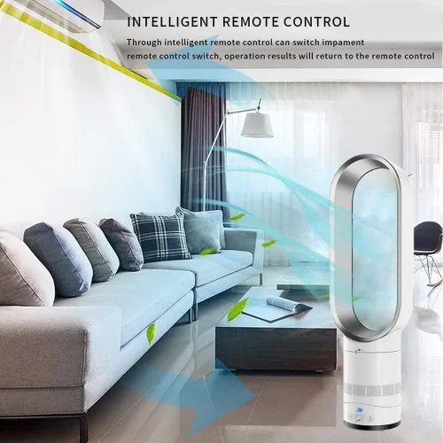 Vista 2 de Ventilador de torre con control remoto que ahorra espacio, ventilador portátil sin aspas para dormitorio, sala de estar, oficina (dorado)