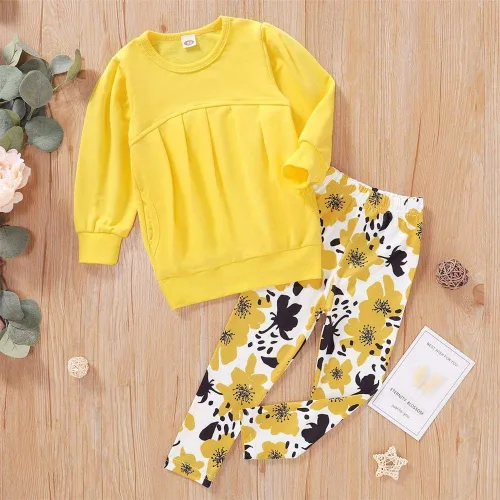 Vista 2 de Ritatte - Conjunto de 2 piezas de ropa de invierno para niñas pequeñas, blusa cálida de manga larga y pantalones de algodón