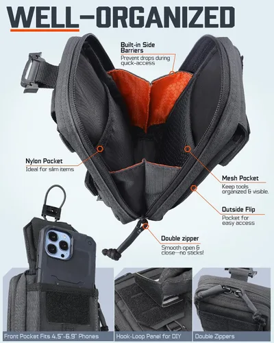 Vista 4 de RXW MOLLE Accessories - Funda táctica para teléfono, funda de herramientas EDC para chaleco y cinturón de servicio