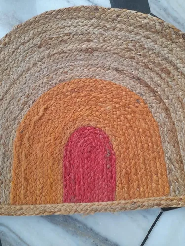Vista 4 de Jaipur Art & Rugs - Tapete para puerta delantera de yute natural hecho a mano indio, tapete medio redondo, 30 x 50 pulgadas, tapetes para puerta al