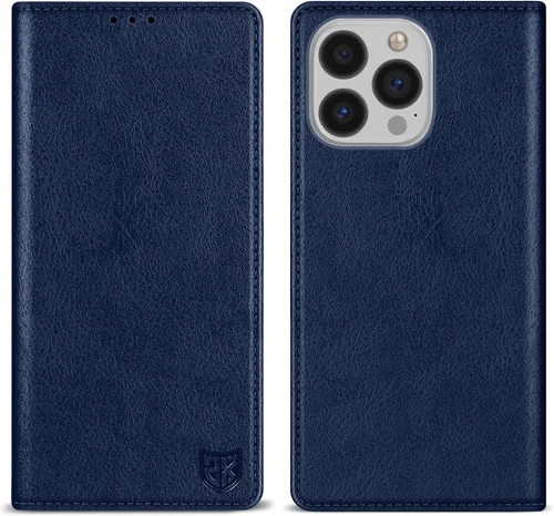 Vista 28 de ZZXX Funda tipo cartera para iPhone 13 con bloqueo RFID, soporte de ranura para tarjetas, funda protectora de cuero magnético fuerte plegable