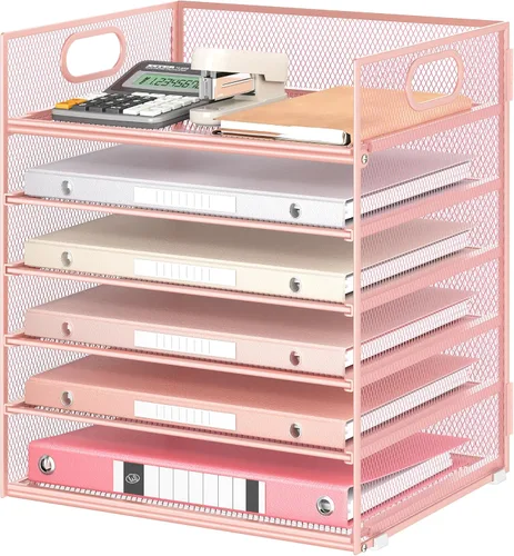 Vista 12 de Lavatino Organizador de Archivos de Escritorio de 5 Bandejas, Organizador de Bandejas de Cartas de Malla Negra con Asa, Organizador de Archivos