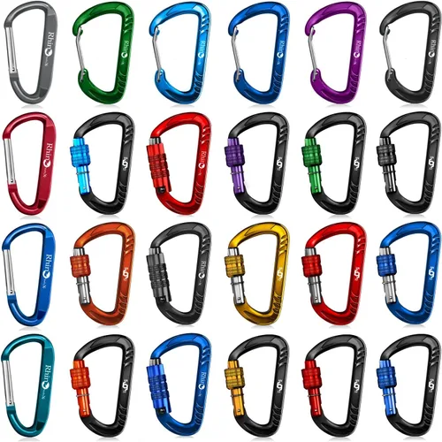 Vista 5 de Rhino Produxs 8PCS Lightweight Snap Carabiner Clips, D Ring Shape 8PCS Keyring Included, Outdoor & Camping, Hiking, Water Bottle Hook