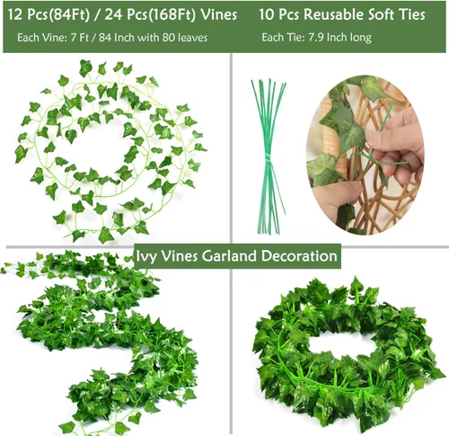 Vista 2 de Naidiler - Guirnalda colgante de hojas de hiedra artificial para decoración de vegetación en casa, paredes, cocina, habitación, fiestas, bodas