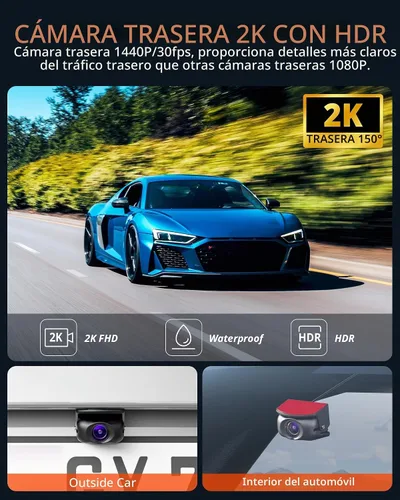 Vista 6 de Cámara de salpicadero Kingslim D4PRO delantera y trasera - Cámara de salpicadero dual para coche 4K + 2K con WiFi GPS, grabación interior opcional