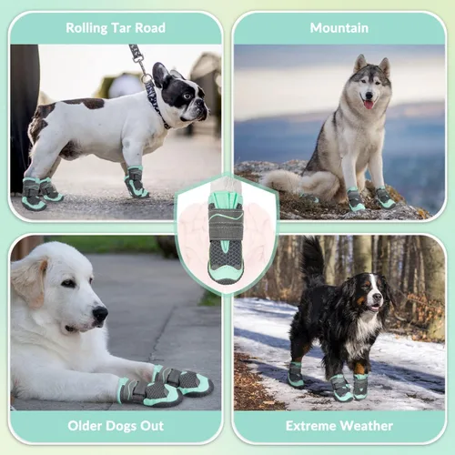 Vista 8 de SlowTon Zapatos para Perros para Perros Grandes, Pequeños y Medianos - Botas Transpirables para Perros para Pavimento Caliente de Verano, Protector