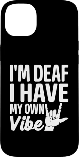 Vista 15 de Funda para iPhone 17 con texto en inglés «Sordo» con texto en inglés «Sordo» con texto «I'm Deaf. I Have My Own Vibe»