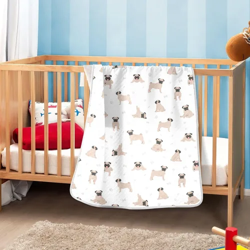 Vista 6 de Manta para envolver al bebé con diseño de carlino, cachorro, cachorro, manta de recepción de bebé, muselina de algodón suave, transpirable
