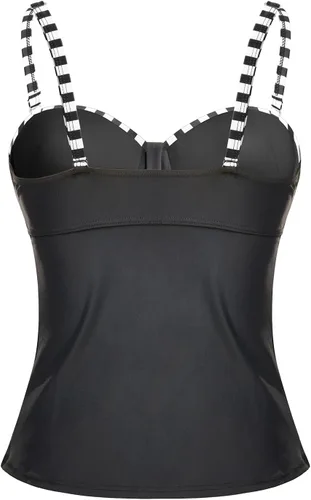Vista 3 de Talisea Top de tankini con aros para mujer, solo control de abdomen, parte superior de traje de baño push up, sin parte inferior