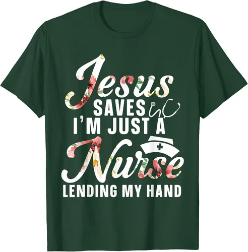 Vista 41 de Jesus Saves I'm Just A Nurse Lending My Hand RN Christian T-Shirt Asphalt Grey