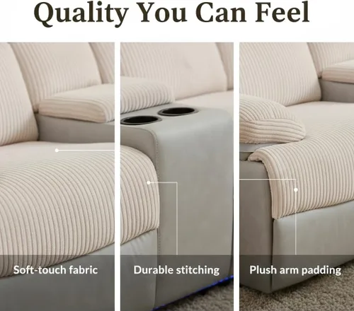 Vista 4 de Juego de sofá seccional reclinable eléctrico, sofá seccional en forma de L para sala de estar, asientos de cine en casa con panel de carga