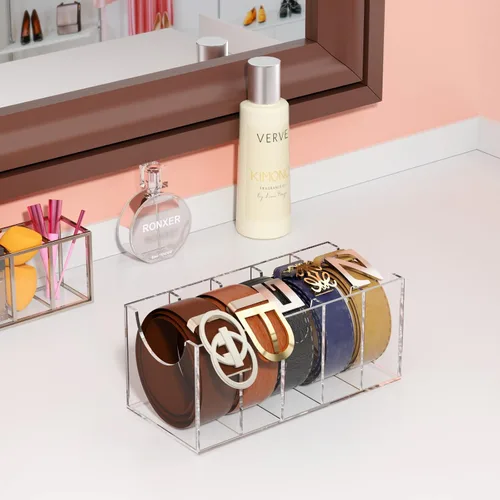 Vista 8 de FEMELI - Organizador de cinturón de acrílico para armario, caja de almacenamiento de 5 ranuras Clear Acrylic Shelf Belt Closet& Drawer Storage