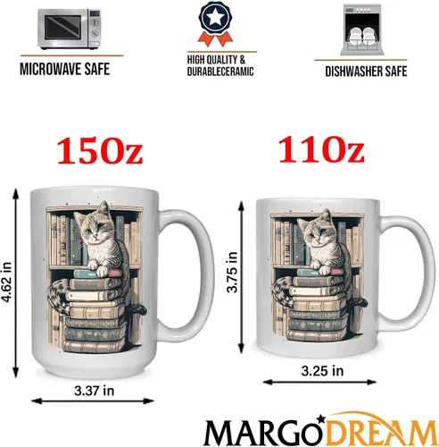 Vista 7 de Taza divertida para amantes de los gatos, tazas de biblioteca para amantes de los gatos y los libros, taza de libros y gatos, artículos
