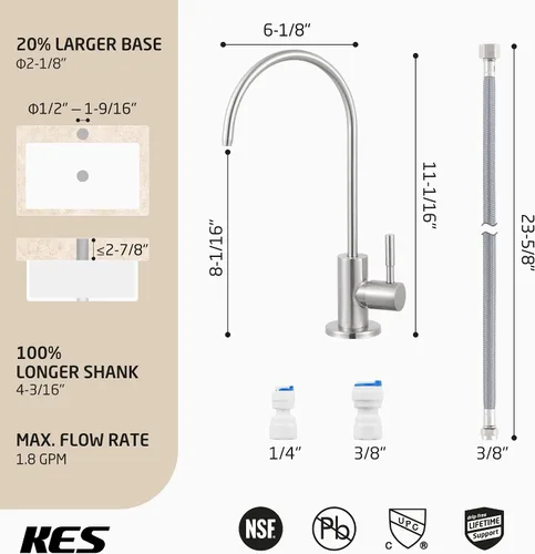 Vista 9 de KES Z504CLFF18-BS - Grifo de ósmosis inversa con filtro de agua potable, para fregadero de cocina, grifos de ósmosis inversa para sistemas