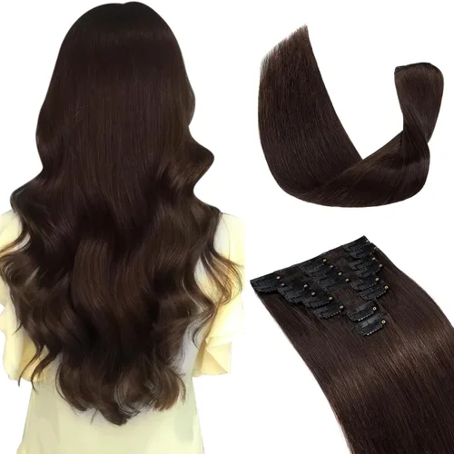 Vista 19 de Extensiones de cabello con clip, cabello humano Remy, extensiones de cabello largo lacio de una pieza con 5 clips, con gancho para colgar