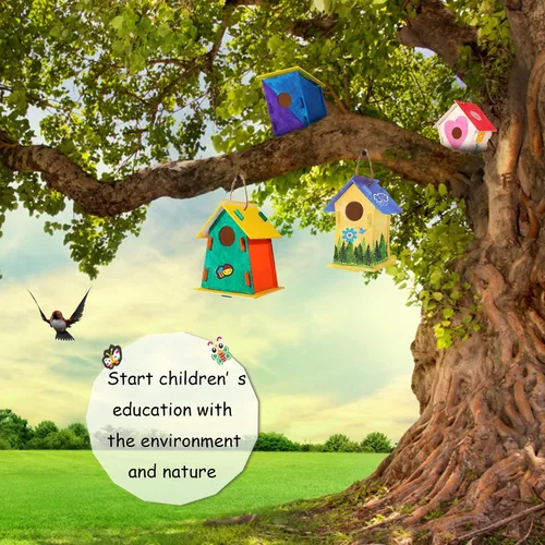 Vista 6 de ILHSTY Paquete de 6 casas de pájaros grandes de bricolaje para niños, manualidades para niños, casas de madera para manualidades, fiestas de clase