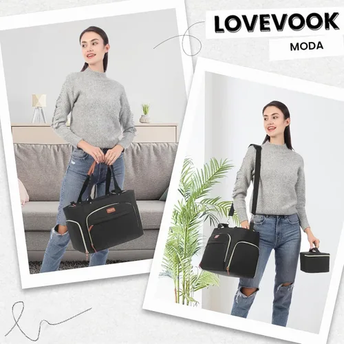 Vista 8 de LOVEVOOK Bolsa para extractor de leche, juego de 3 piezas, bolsa de trabajo para mamá que amamanta con bolsillo para computadora portátil de 15 Negro