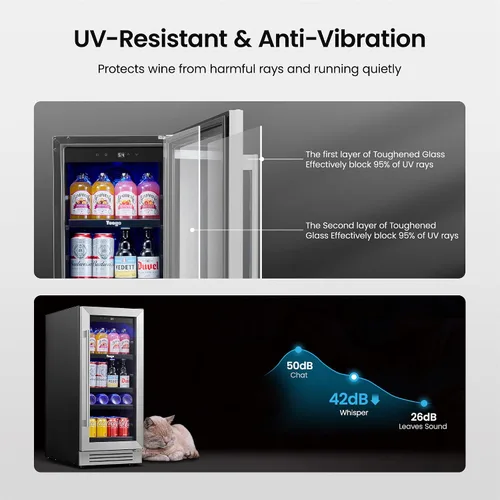 Vista 5 de Yeego Refrigerador de bebidas y mini refrigerador, enfriador de bebidas de 15 pulgadas con 80 latas de 34 a 54 °F, pequeño enfriador de cerveza
