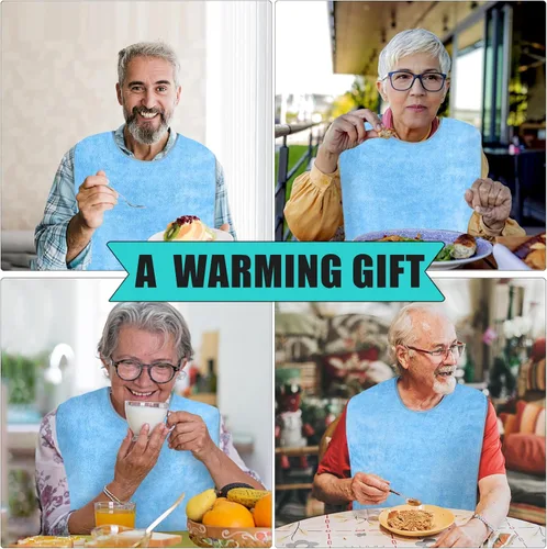 Vista 5 de Baberos para adultos para hombres y mujeres, paquete de 4 unidades, baberos de rizo reutilizables para personas mayores, toalla impermeable
