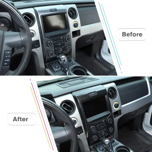Vista 7 de JeCar Panel de tablero central ABS Interior Trim Kit para Ford F150 Raptor 2013 2014, textura de fibra de carbono