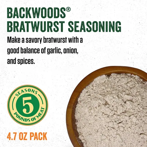 Vista 3 de LEM Products Backwoods Bratwurst – Salchicha curada con condimento, ideal para caza silvestre y carne doméstica, sazona hasta 25 libras de carne
