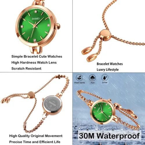 Vista 4 de SKMEI Women Watches Bracelet Diamond Ladies Female Small Rose Gold Fashion Luxury Thin Waterproof Analog Quartz Casual Girls Wife Gifts Silver Wrist