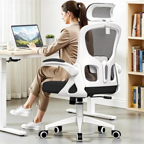 Vista 10 de Silla de oficina ergonómica, silla de escritorio de malla con reposacabezas ajustable y soporte lumbar, silla de computadora con ruedas con Negro