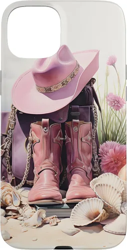 Vista 9 de Botas rosas y sombrero de vaquero Funda floral de vaquera costera para iPhone 17