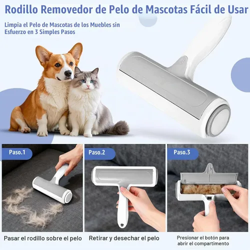 Vista 4 de Roller - Removedor de pelo de mascotas – Rodillo reutilizable para pelos de perros y gatos en muebles, sofá, alfombras, alfombras, ropa de cama