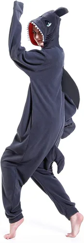 Vista 4 de dressfan - Pijama y disfraz de dibujos animados, unisex, de tiburón gris, para adultos, niños, adolescentes, mujeres y hombres