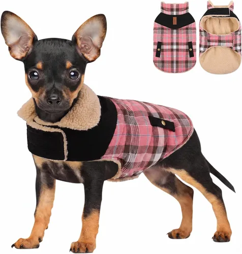 Vista 40 de Abrigo de invierno para perros pequeños, chaqueta sólida para cachorros, abrigo cálido para mascotas para clima frío, prendas acolchadas resistentes