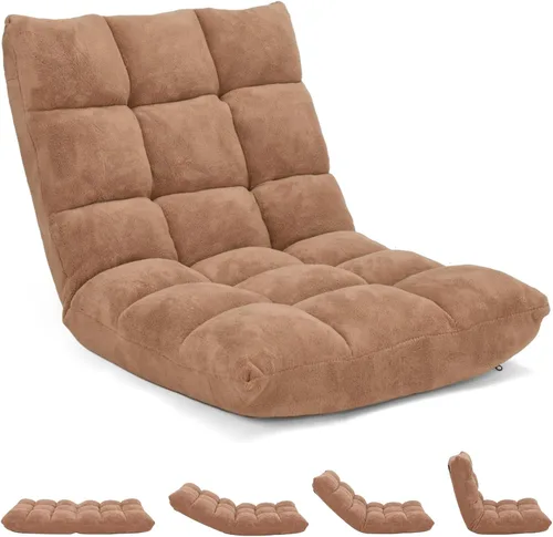 Vista 8 de Sofá de suelo de 14 posiciones, sofá plegable para juegos, cojines cómodos y marco de acero de estudio, cama ajustable en ángulo, sofá reclinable