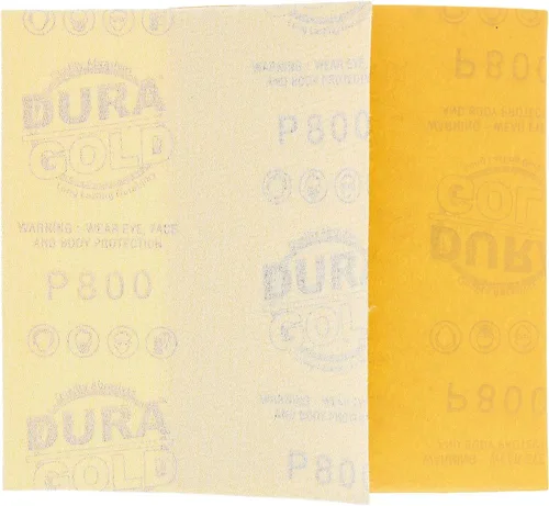 Vista 4 de Dura-Gold Hojas de papel de lija dorado de 1/4 de hoja de alta calidad, grano 800 (caja de 25) – 4.5 x 5.5 pulgadas tamaño gancho y bucle trasero
