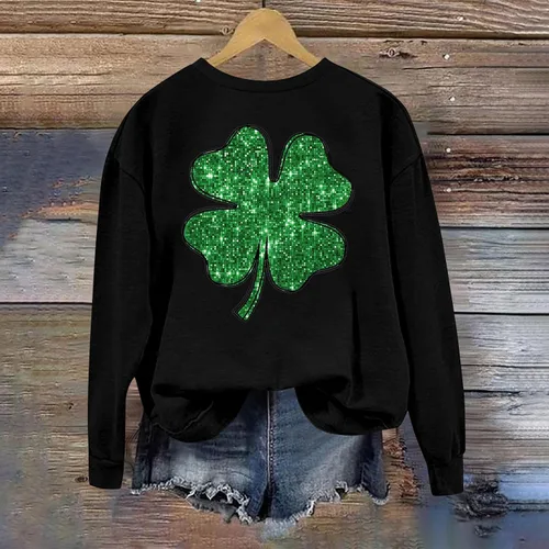 Vista 7 de Sdwingk Camisetas de manga larga para el día de San Patricio para mujer, cuello redondo, sudadera de gran tamaño, camiseta gráfica irlandesa, lindas