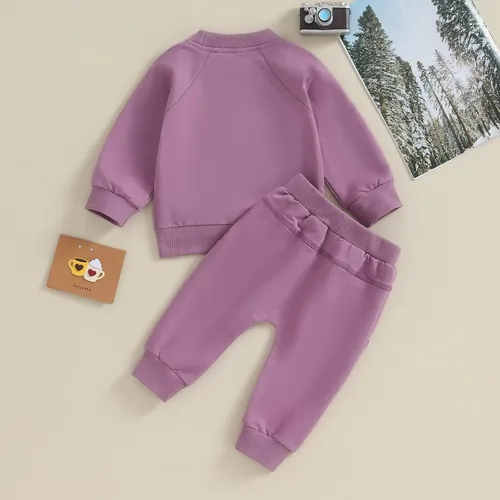 Vista 3 de KtwHarnu Conjunto de 2 piezas de sudadera con cuello redondo y pantalones con bolsillo, para otoño e invierno