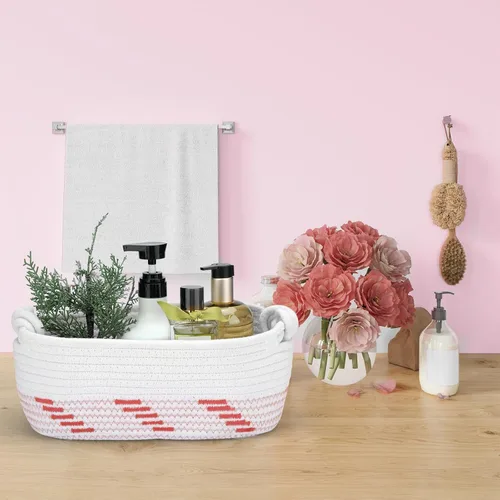 Vista 4 de Cestas tejidas pequeñas para almacenamiento, cestas de almacenamiento de papel higiénico para organizar, cesta de regalo vacía decorativa para baño