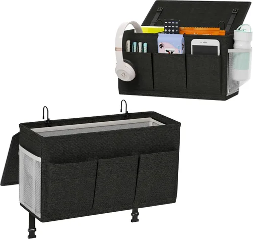 Vista 11 de Edudif Organizador de cabecera de cama de doble propósito, organizador de mesita de noche con 6 bolsillos, organizador de cama versátil con solución