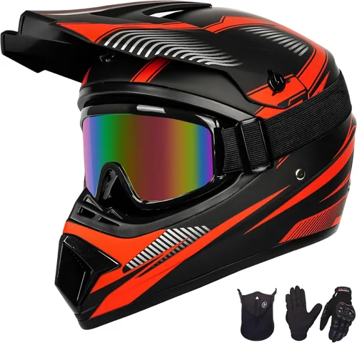 Vista 13 de Yesmotor - Casco de motocross para jóvenes, casco de motocicleta BMX, MX, cuatrimoto todoterreno, motocross, bicicleta de montaña, aprobado por