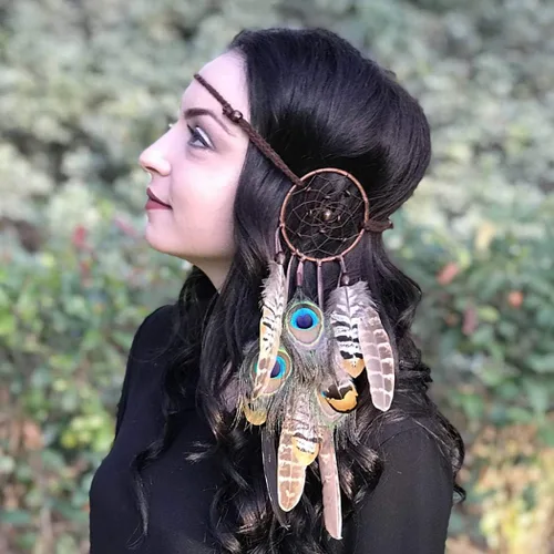 Vista 5 de Campsis Diadema de plumas de atrapasueños estilo bohemio indio con borlas para el cabello para mujeres y niñas