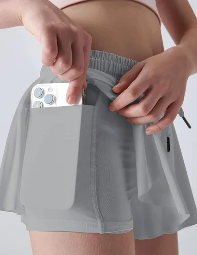 Vista 6 de Paquete de 3 pantalones cortos fluidos para niñas con forro de elastano, 2 en 1, faldas de mariposa para jóvenes, para fitness, correr, deportes