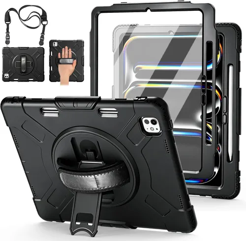 Vista 18 de Funda para iPad Pro 11 M5 2025/M4 2024: Funda protectora para iPad Pro de 11 pulgadas 5ª generación con protector de pantalla, soporte, asa y correa