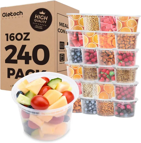 Vista 16 de Glotoch - Juego de 48 recipientes de plástico para almacenamiento de alimentos y bebidas de 8 onzas, 16 onzas y 32 onzas con tapas, aptos