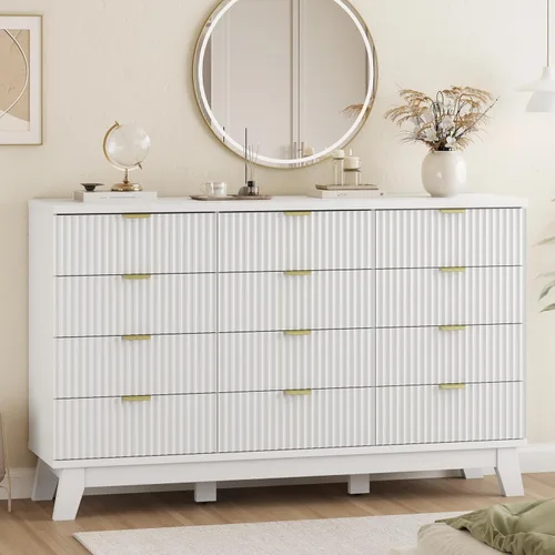 Vista 43 de Cómoda acanalada para dormitorio con 3 cajones, cómoda moderna de 24 pulgadas de ancho con mango de metal, soporte de TV de madera, armario de Negro