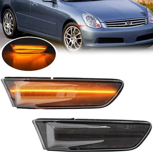 Vista 9 de Lámparas de marcador lateral LED para Infiniti G35/V35 Coupe Skyline V35 Lente transparente ámbar Led rueda intermitente luces de señal de giro