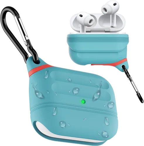 Vista 7 de Funda para AirPods Pro, funda de silicona impermeable para AirPods Pro 2, protección impermeable, portátil, para USB-C/inalámbrico, antipérdida, una